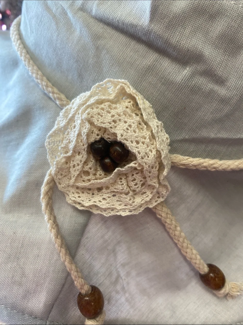 Women's Light Blue/Green & Cream Crochet-Trim Sun Hat with Flower Accent